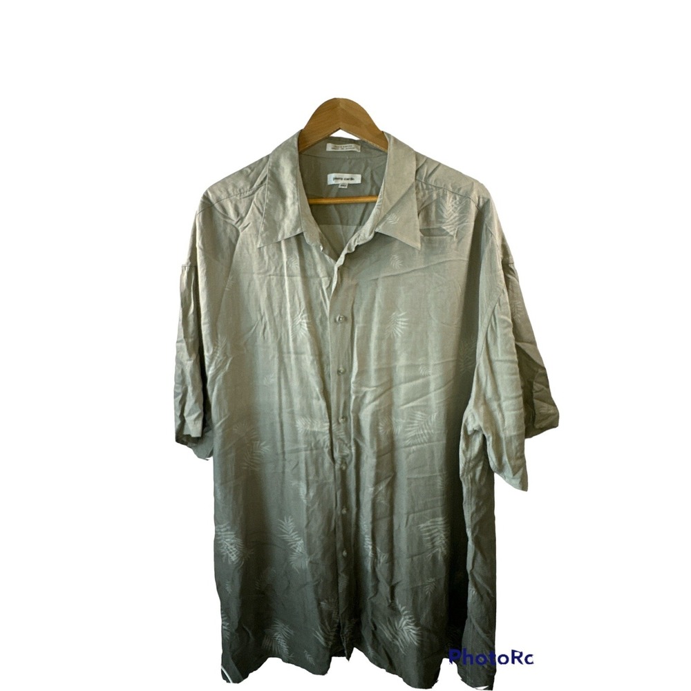Pierre Cardin Men's Short Sleeve Button Up Tan Tree Print Shirt 3XLT 100%Rayon